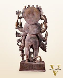 Brass PanchMukhi Hanuman Statue  - 17.5 Inches vintage tone
