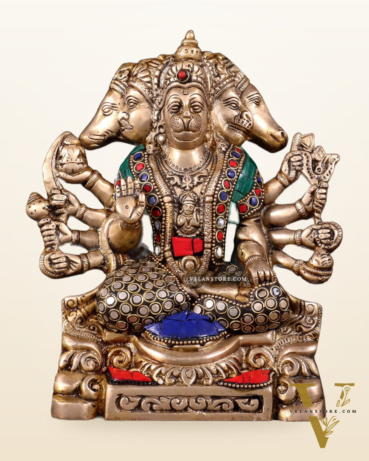Brass Panchmukhi Hanuman Statue 8"