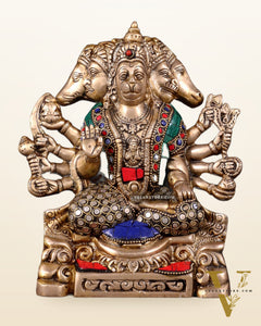 Brass Panchmukhi Hanuman Statue 8"