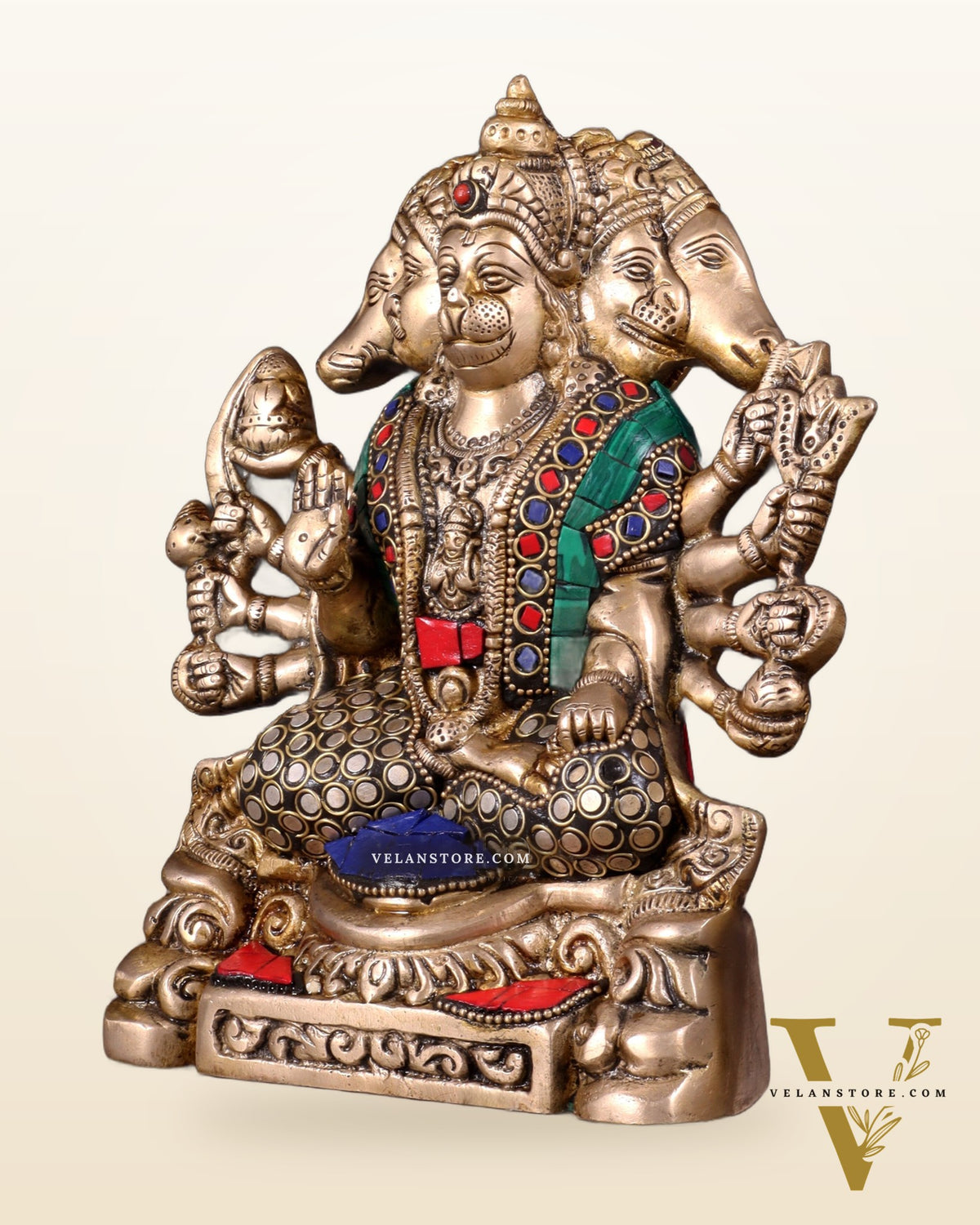 Brass Panchmukhi Hanuman Statue 8"