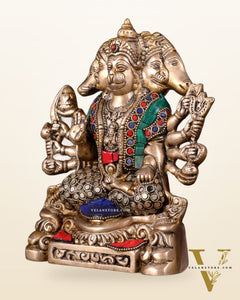 Brass Panchmukhi Hanuman Statue 8"