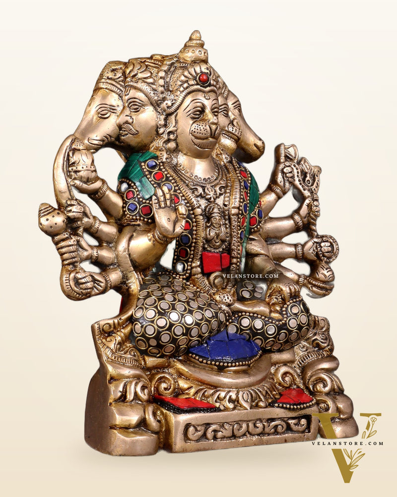 Brass Panchmukhi Hanuman Statue 8"