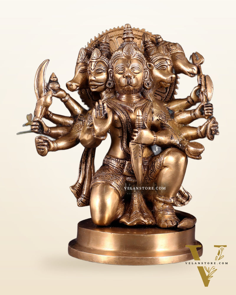 Brass Panchmukhi Hanuman statue 8.5"