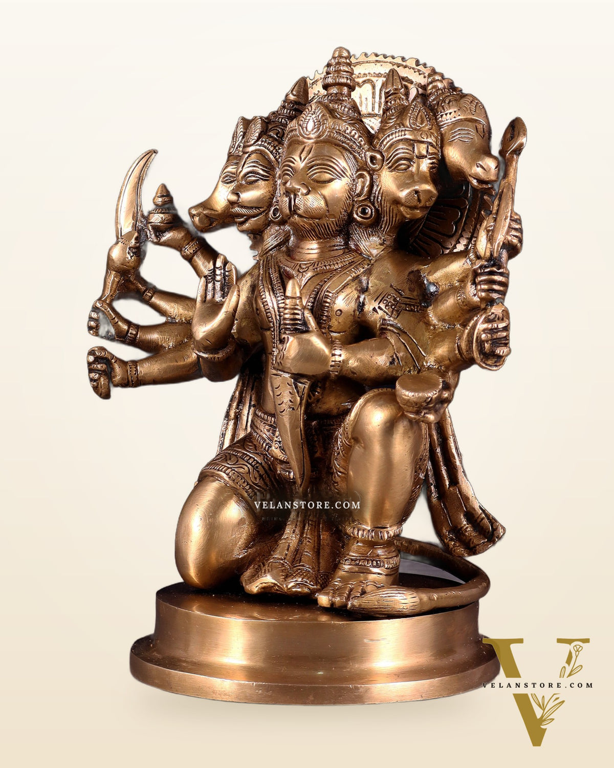 Brass Panchmukhi Hanuman statue 8.5"
