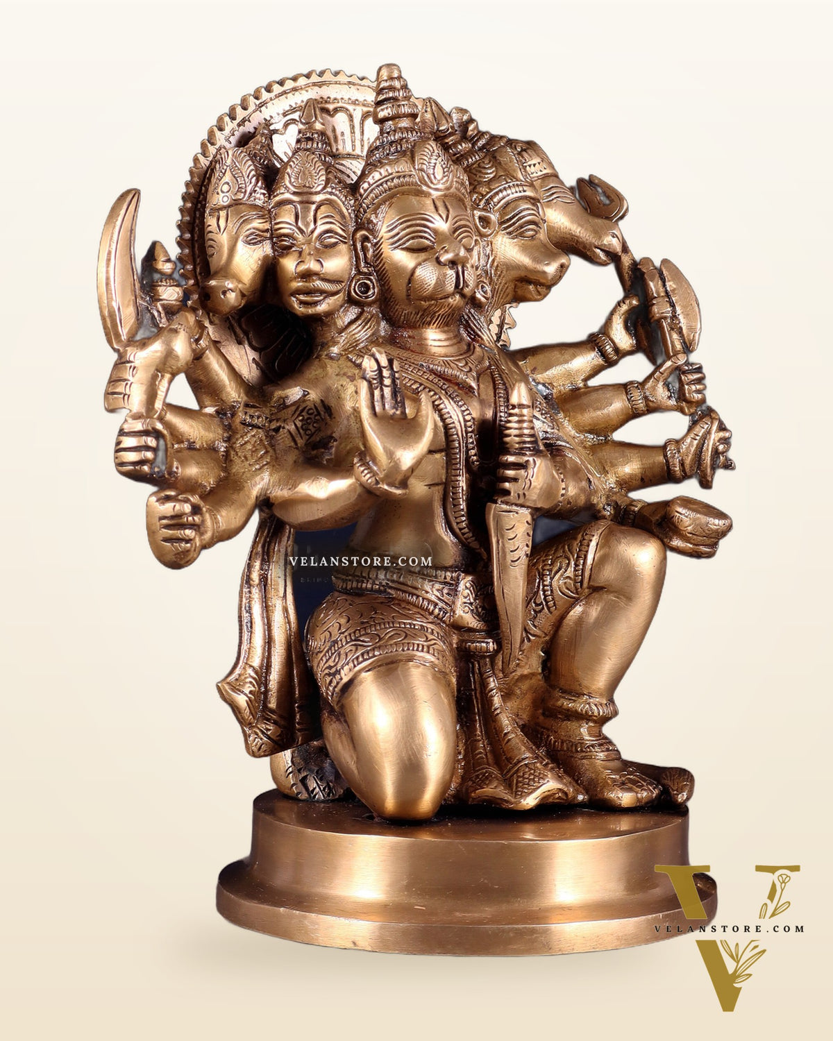 Brass Panchmukhi Hanuman statue 8.5"