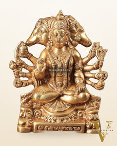 Brass Panchmukhi Hanuman Statue with Crossed Legs 8" golden tone