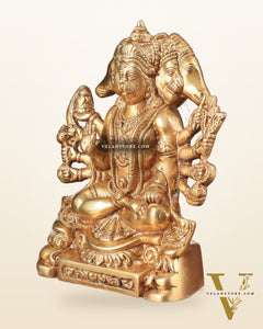 Brass Panchmukhi Hanuman Statue with Crossed Legs 8" golden tone