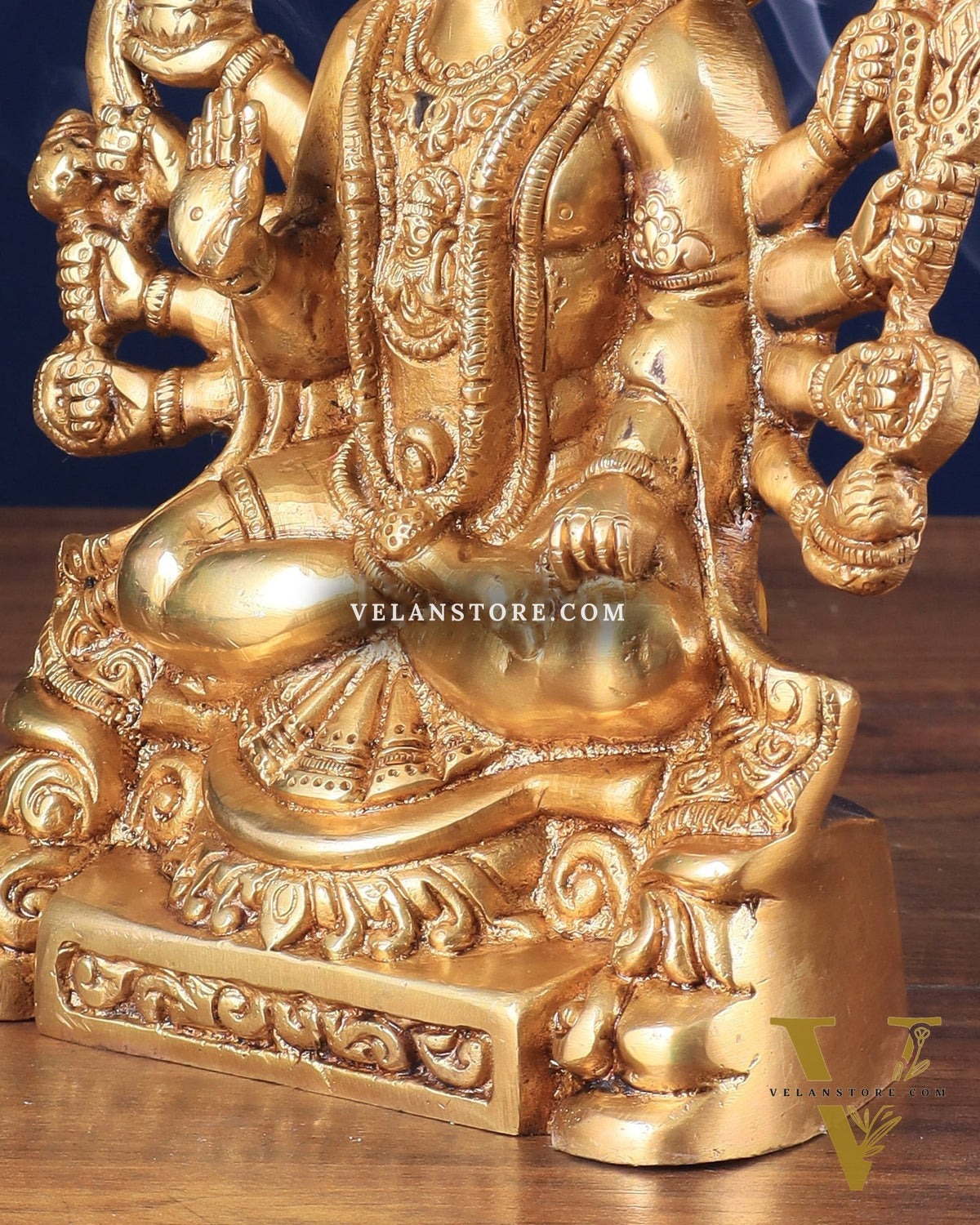 Brass Panchmukhi Hanuman Statue with Crossed Legs 8" golden tone