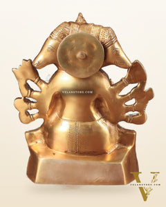 Brass Panchmukhi Hanuman Statue with Crossed Legs 8" golden tone