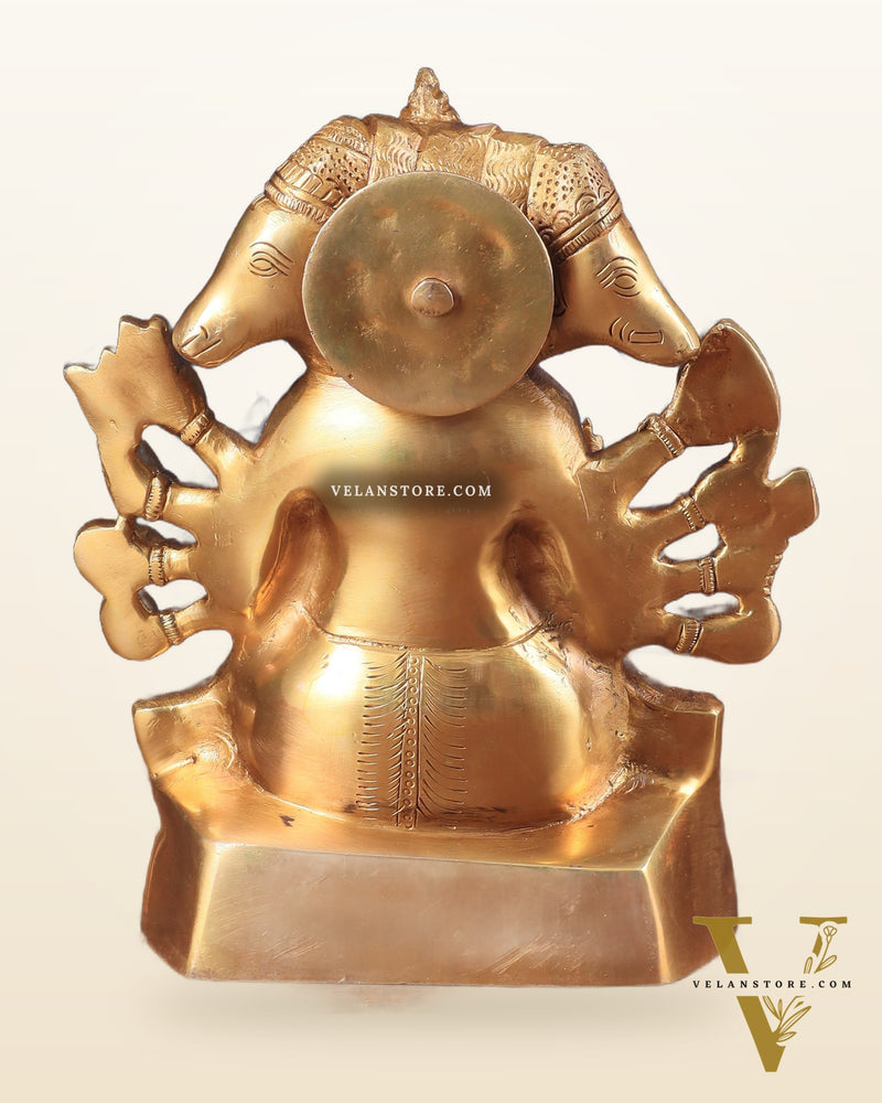 Brass Panchmukhi Hanuman Statue with Crossed Legs 8" golden tone