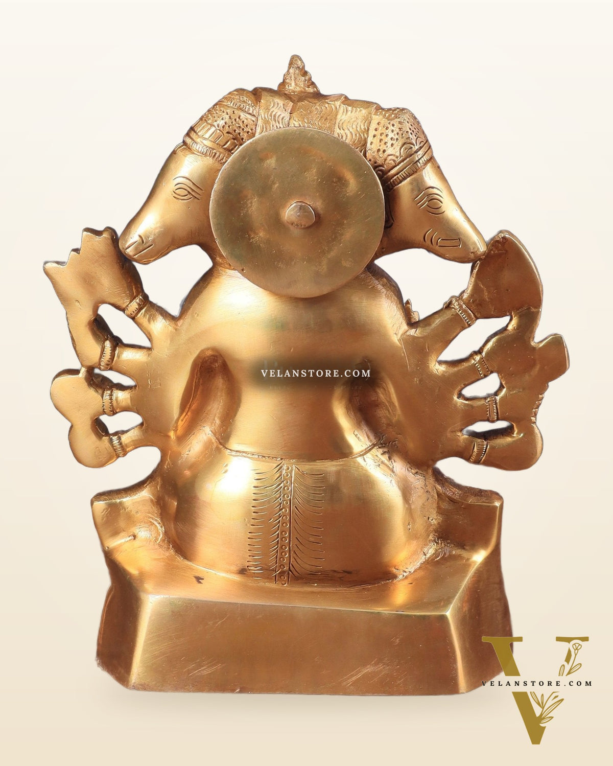 Brass Panchmukhi Hanuman Statue with Crossed Legs 8" golden tone