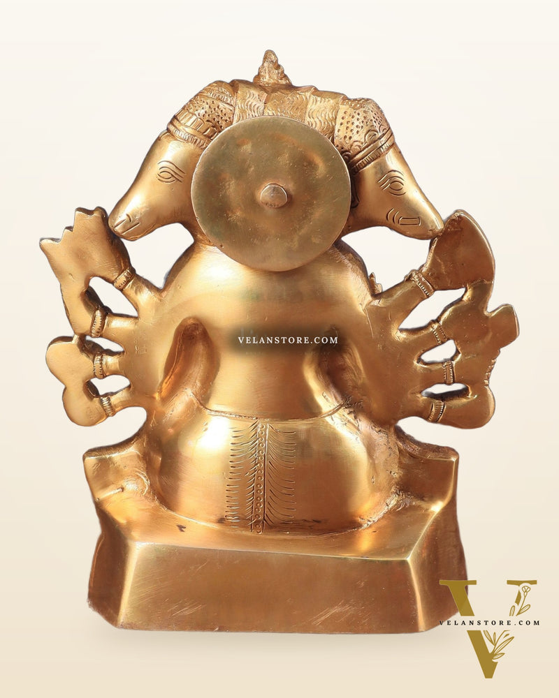 Brass Panchmukhi Hanuman Statue with Crossed Legs 8" golden tone