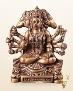 Brass Panchmukhi Hanuman Statue with Crossed Legs 8"