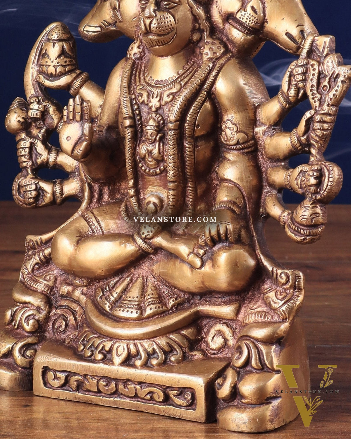 Brass Panchmukhi Hanuman Statue with Crossed Legs 8"