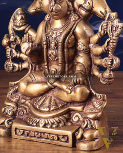Brass Panchmukhi Hanuman Statue with Crossed Legs 8"