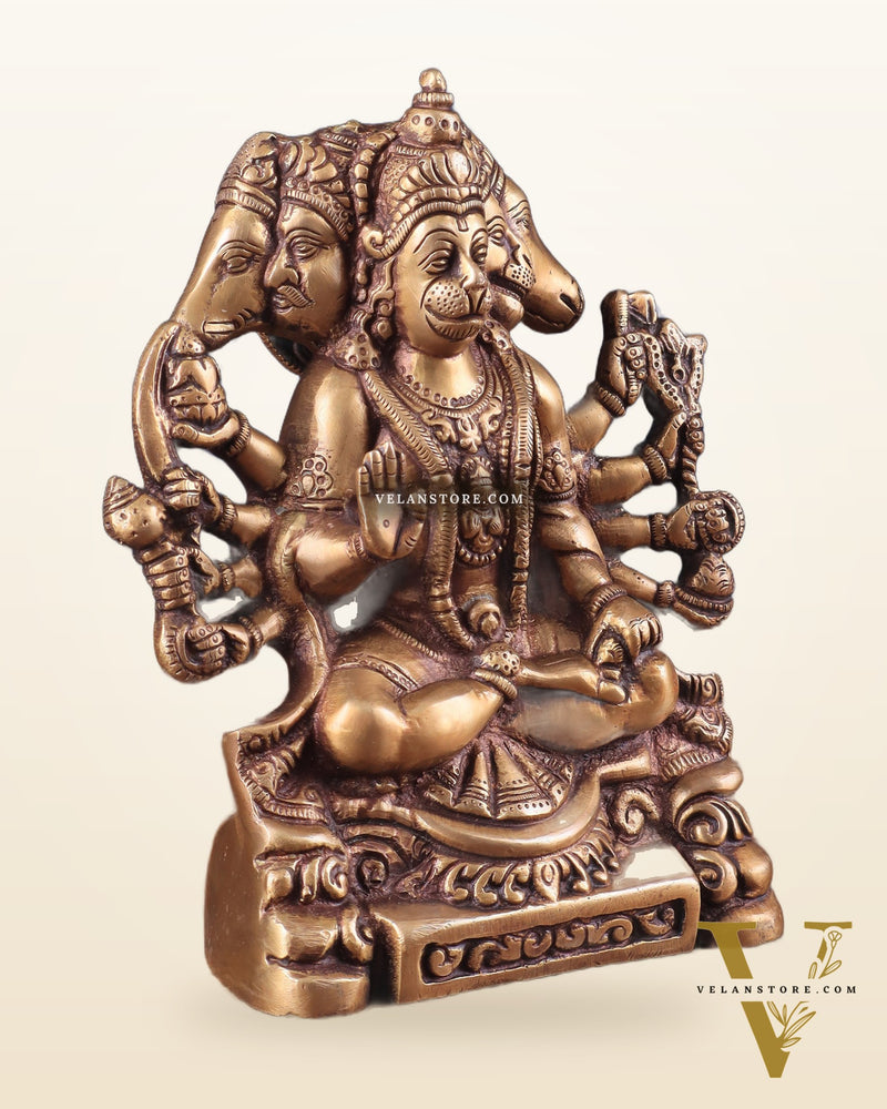 Brass Panchmukhi Hanuman Statue with Crossed Legs 8"