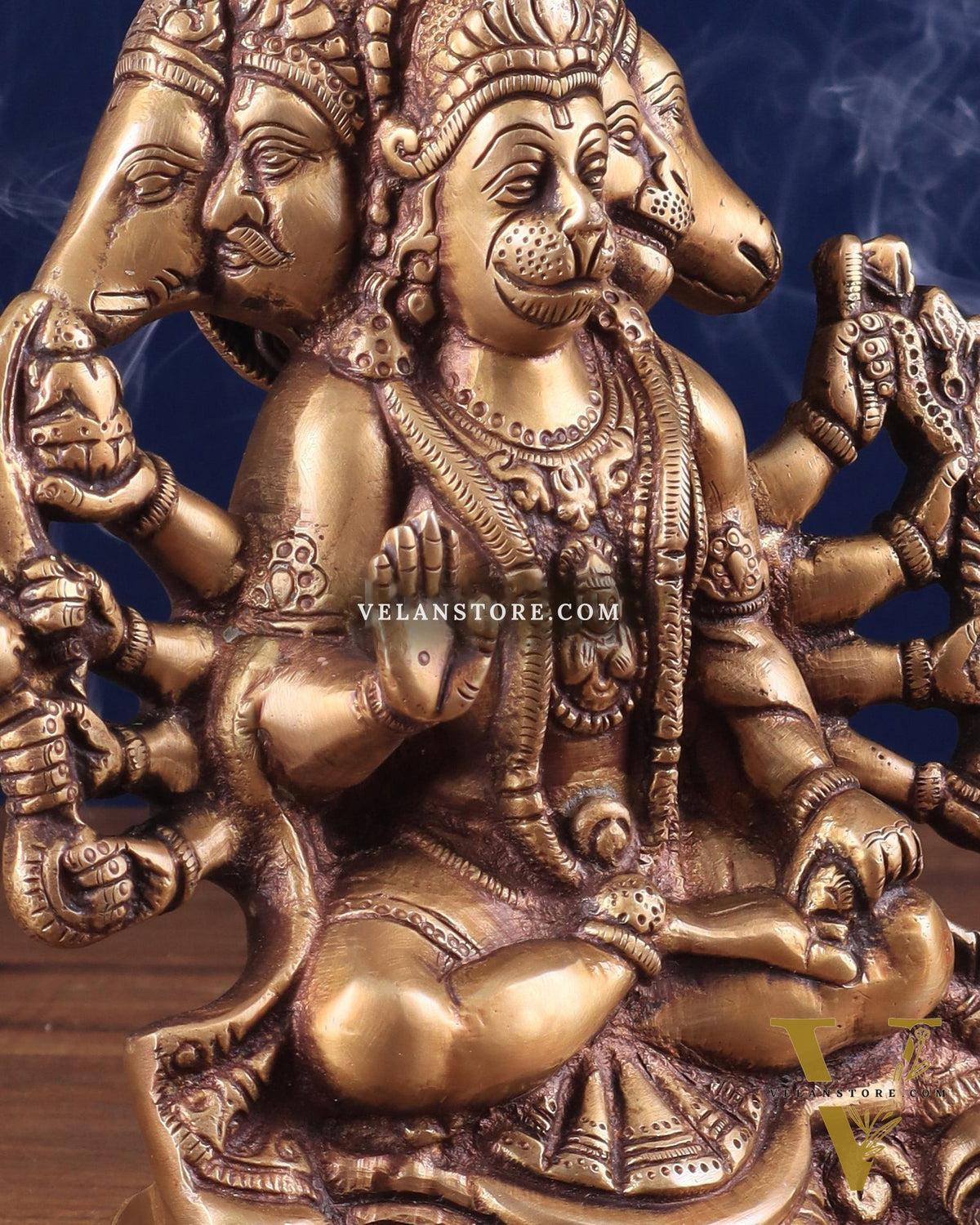 Brass Panchmukhi Hanuman Statue with Crossed Legs 8"