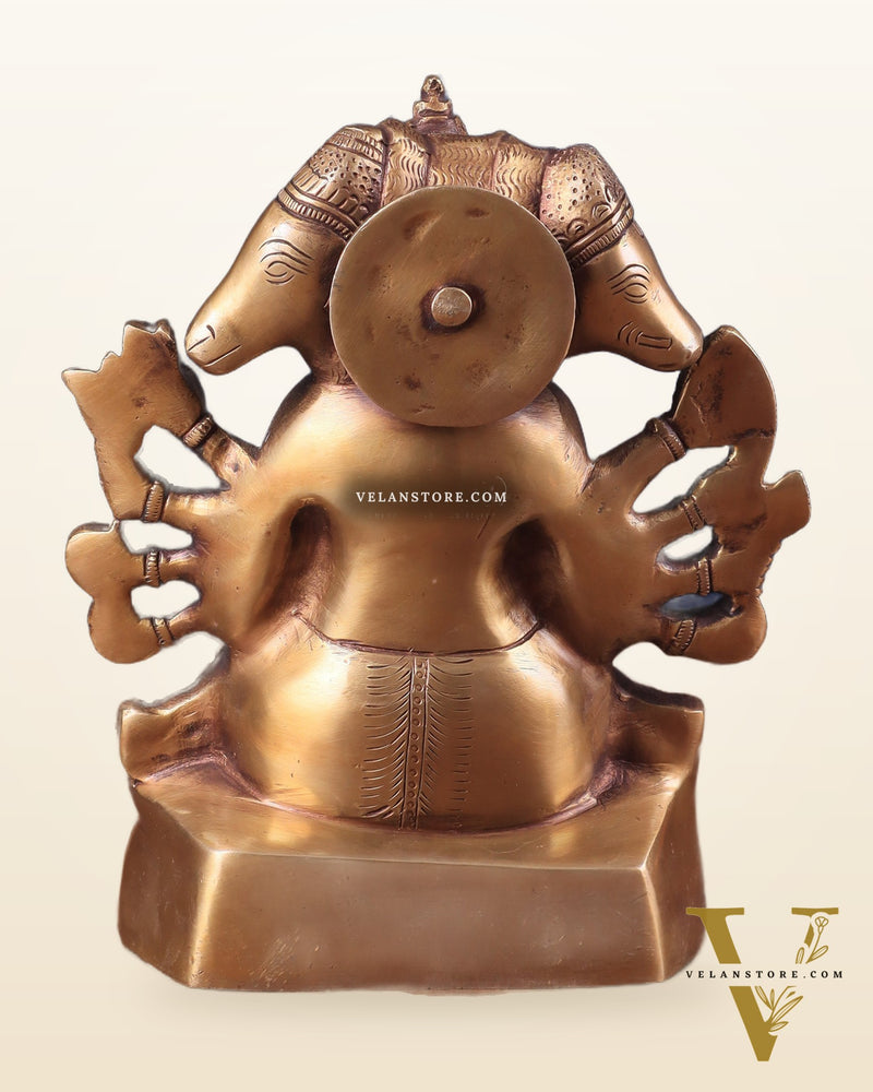 Brass Panchmukhi Hanuman Statue with Crossed Legs 8"