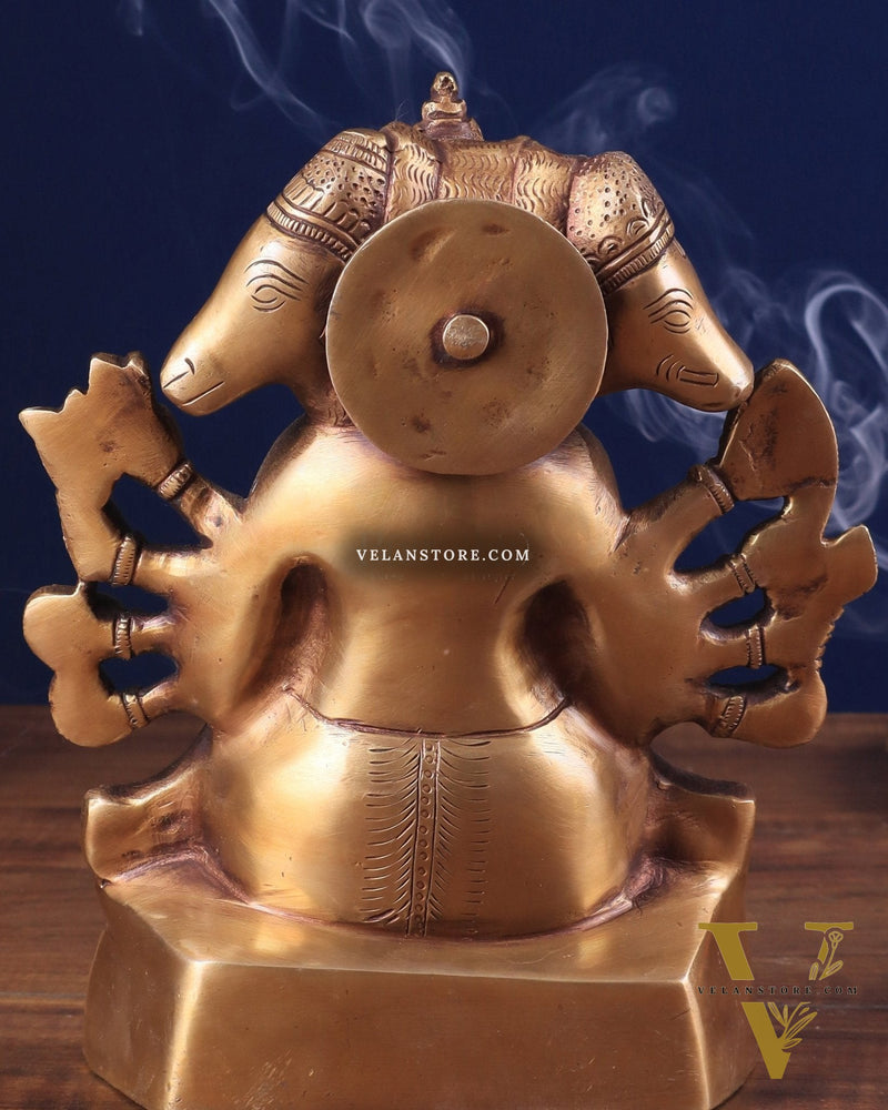 Brass Panchmukhi Hanuman Statue with Crossed Legs 8"