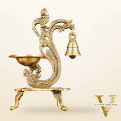 Brass parrot lamp with bell enhanced carvings