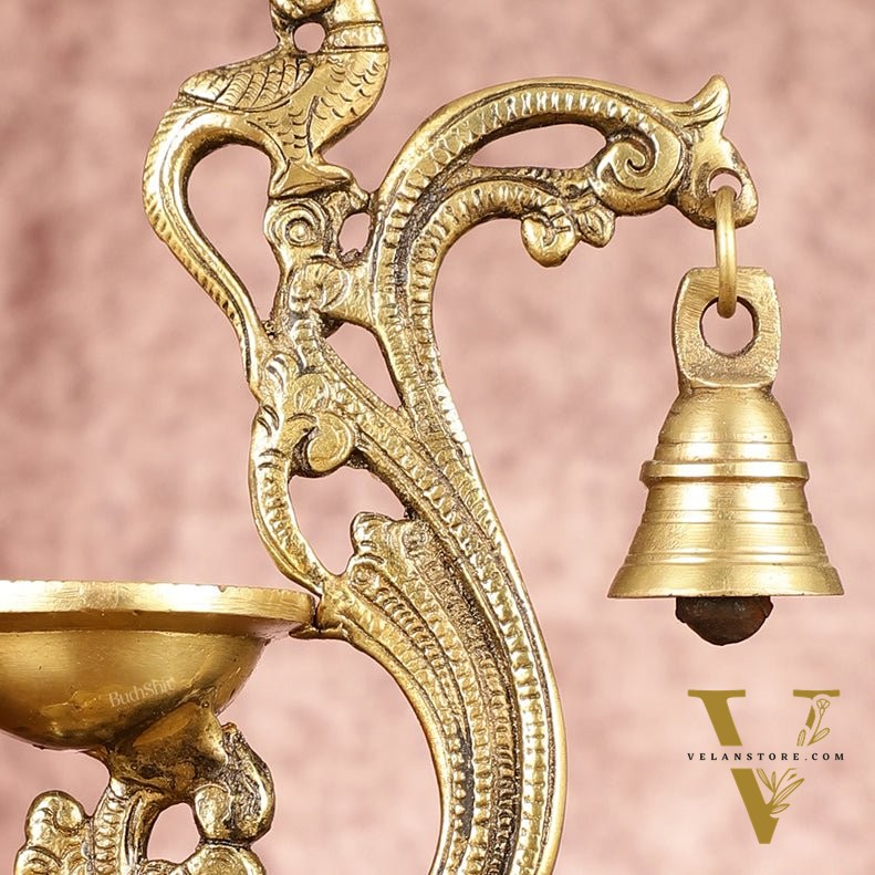 Brass parrot lamp with bell enhanced carvings
