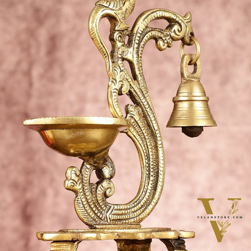 Brass parrot lamp with bell enhanced carvings
