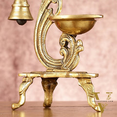 Brass parrot lamp with bell enhanced carvings