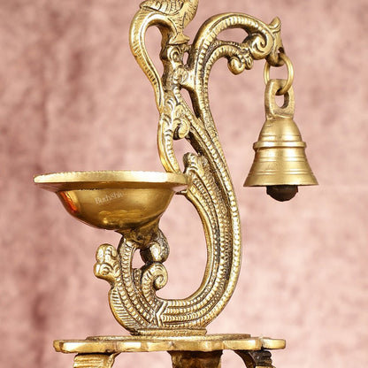 Brass parrot lamp with bell enhanced carvings