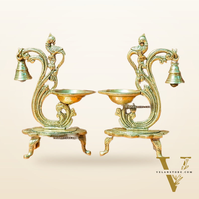 Brass parrot lamp with bell