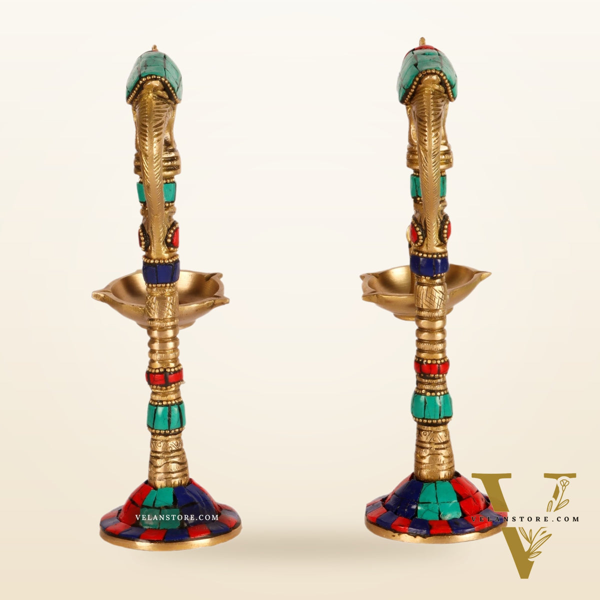 Brass Parrot lamps with stonework 7"