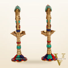 Brass Parrot lamps with stonework 7"