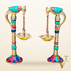 Brass Parrot lamps with stonework 7"