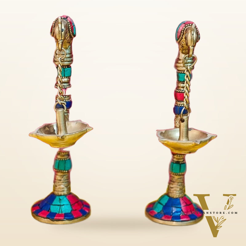 Brass Parrot lamps with stonework 7"