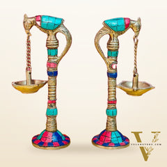 Brass Parrot lamps with stonework 7"