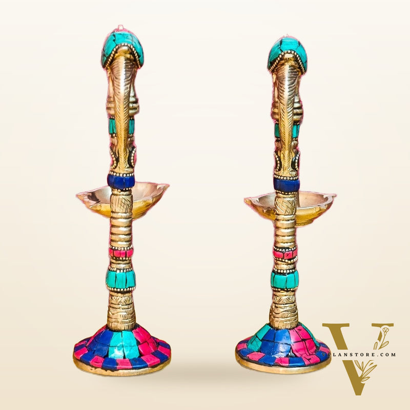 Brass Parrot lamps with stonework 7"