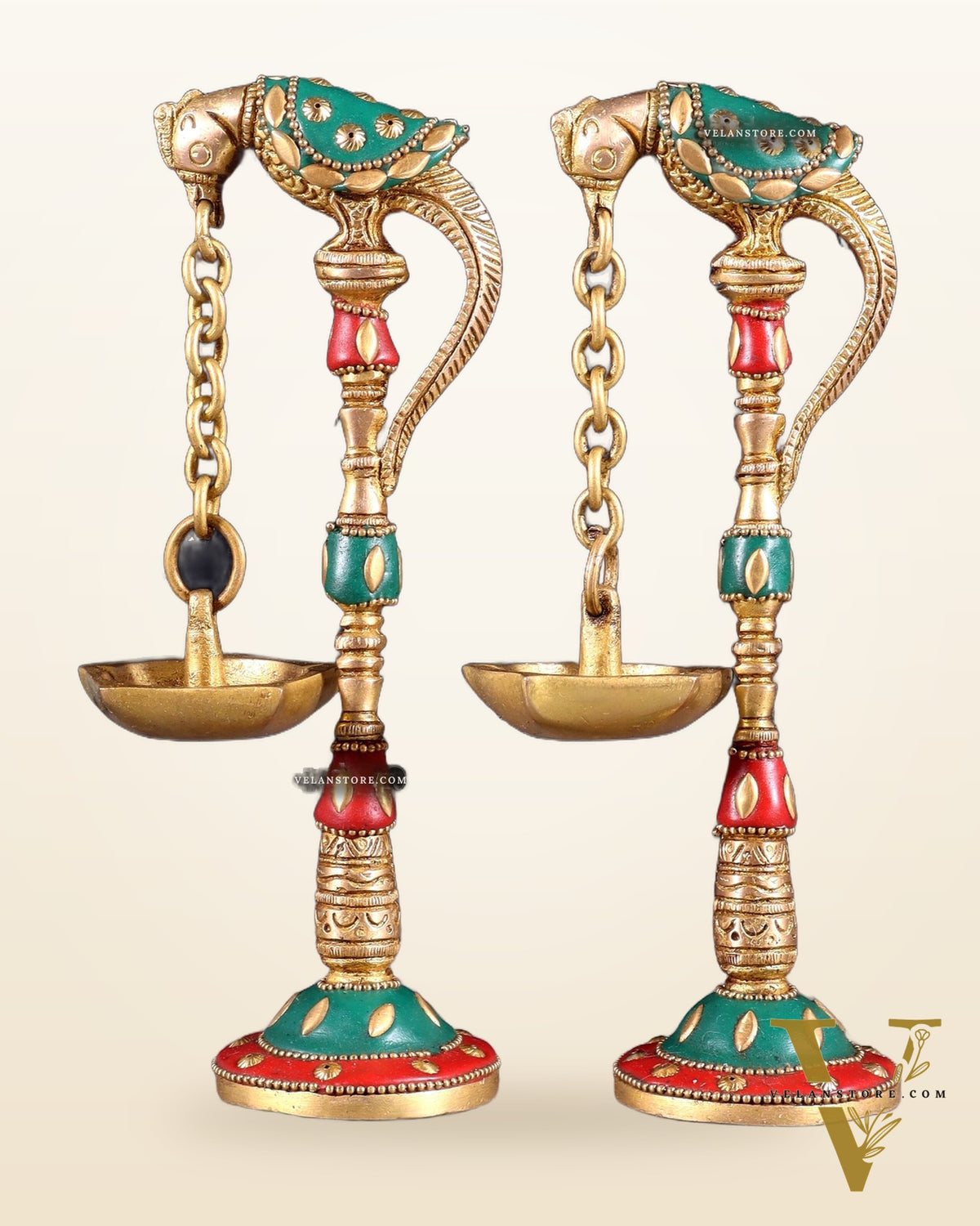 Brass Parrot lamps with stonework 7"