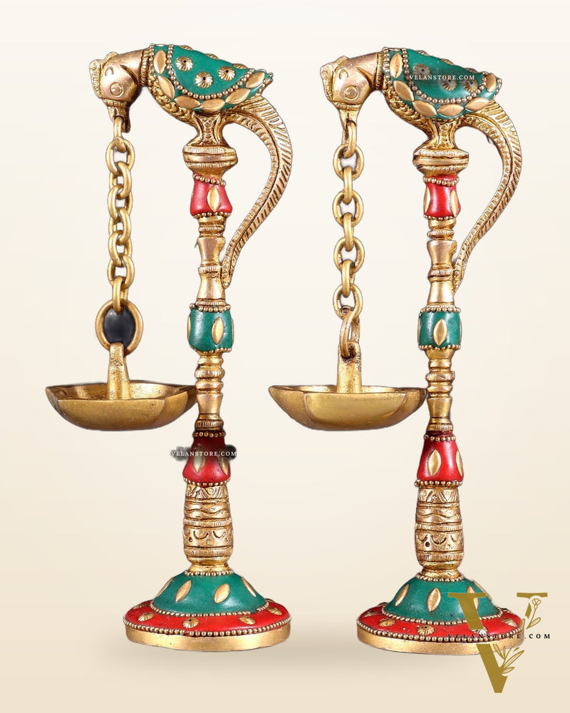 Brass Parrot lamps with stonework 7"