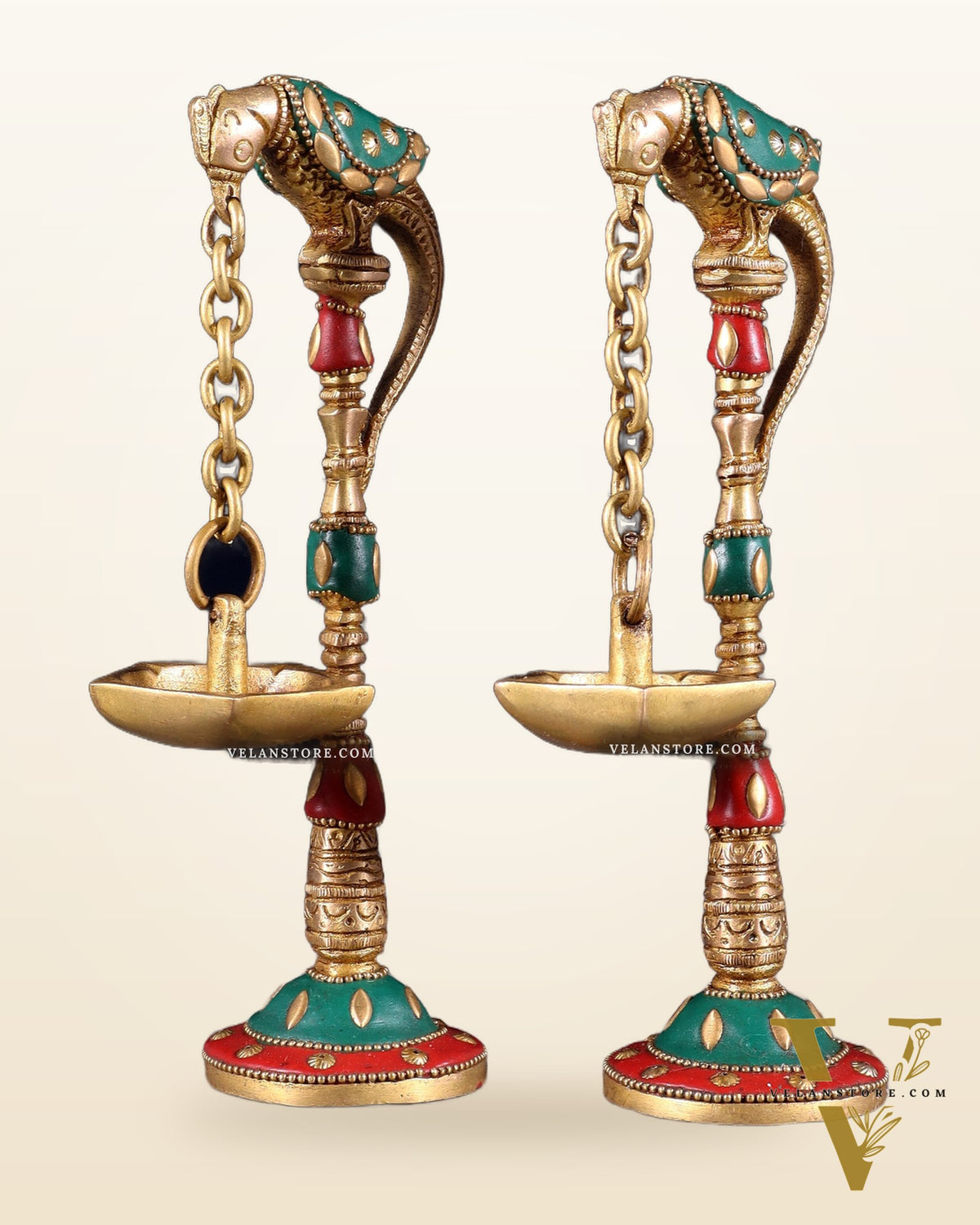 Brass Parrot lamps with stonework 7"