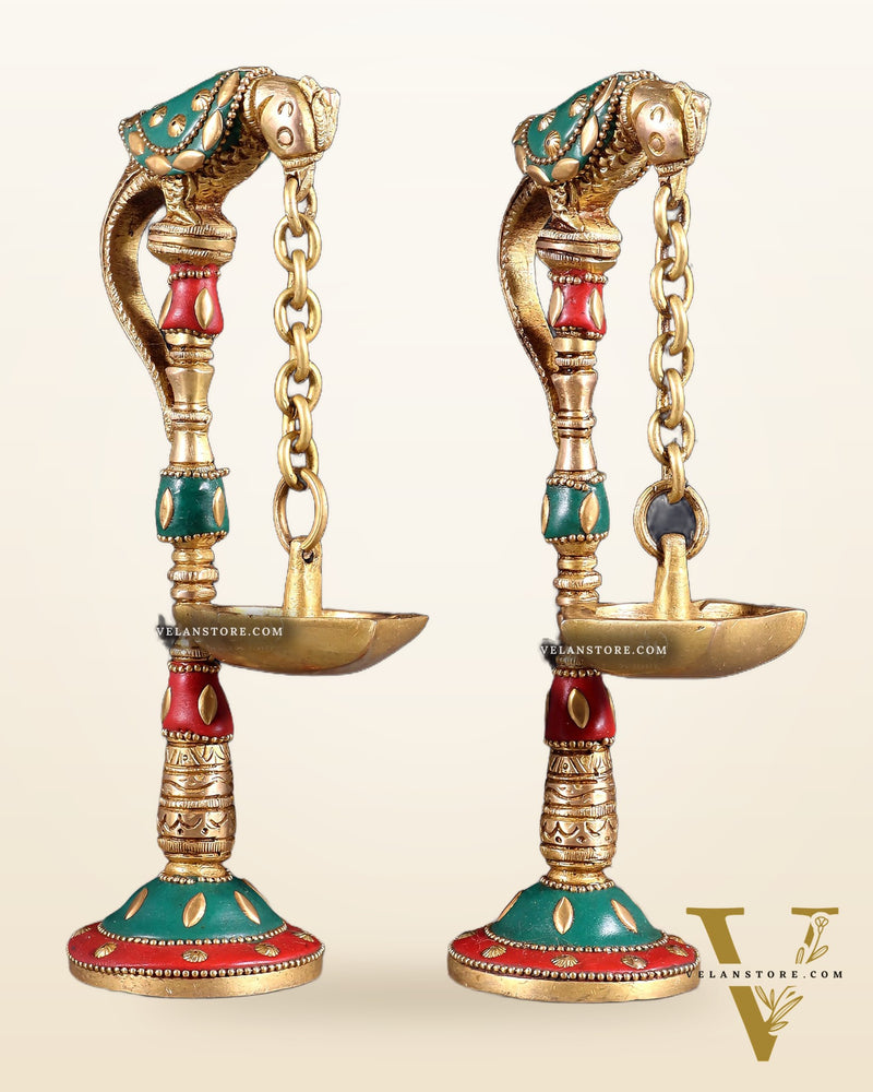 Brass Parrot lamps with stonework 7"