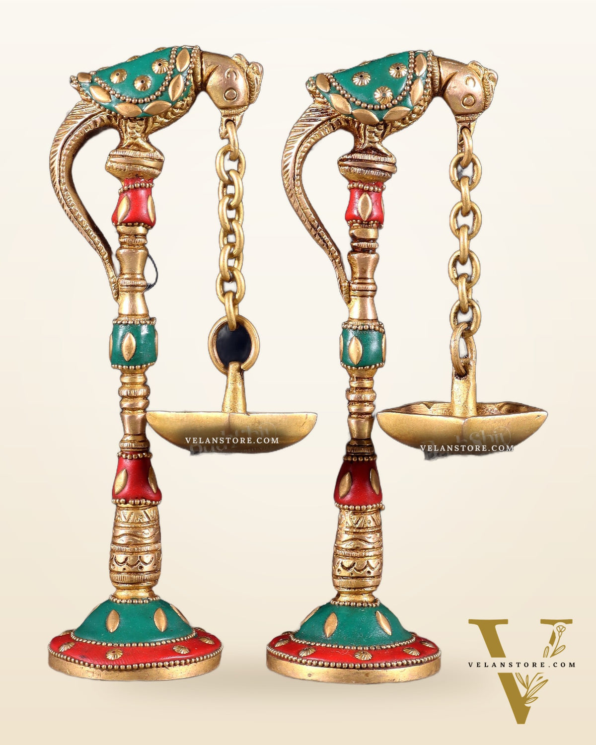 Brass Parrot lamps with stonework 7"