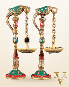 Brass Parrot lamps with stonework 7"