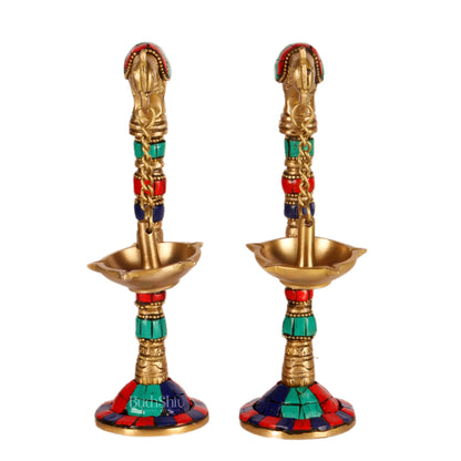 Brass Parrot lamps with stonework 7"