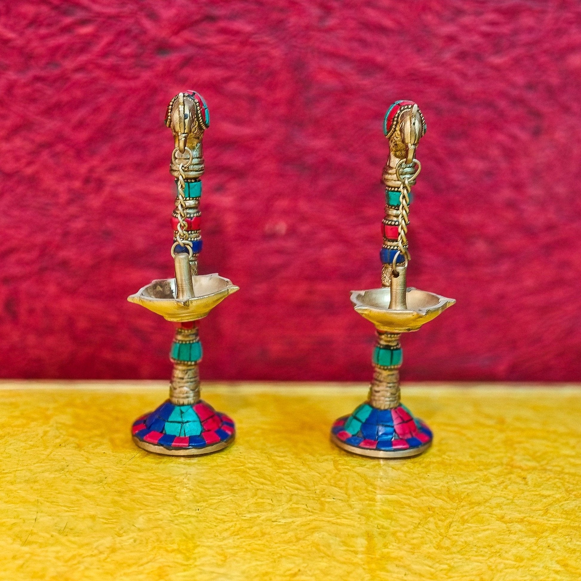 Brass Parrot lamps with stonework 7"