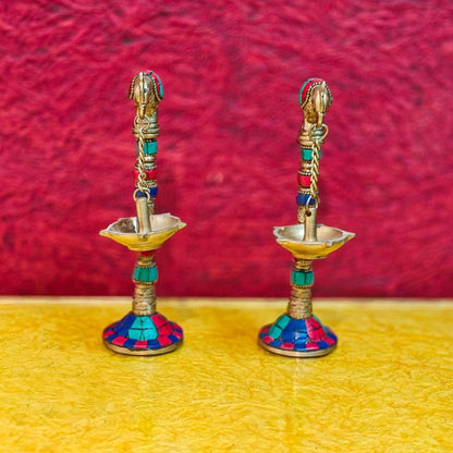 Brass Parrot lamps with stonework 7"