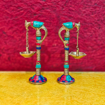 Brass Parrot lamps with stonework 7"