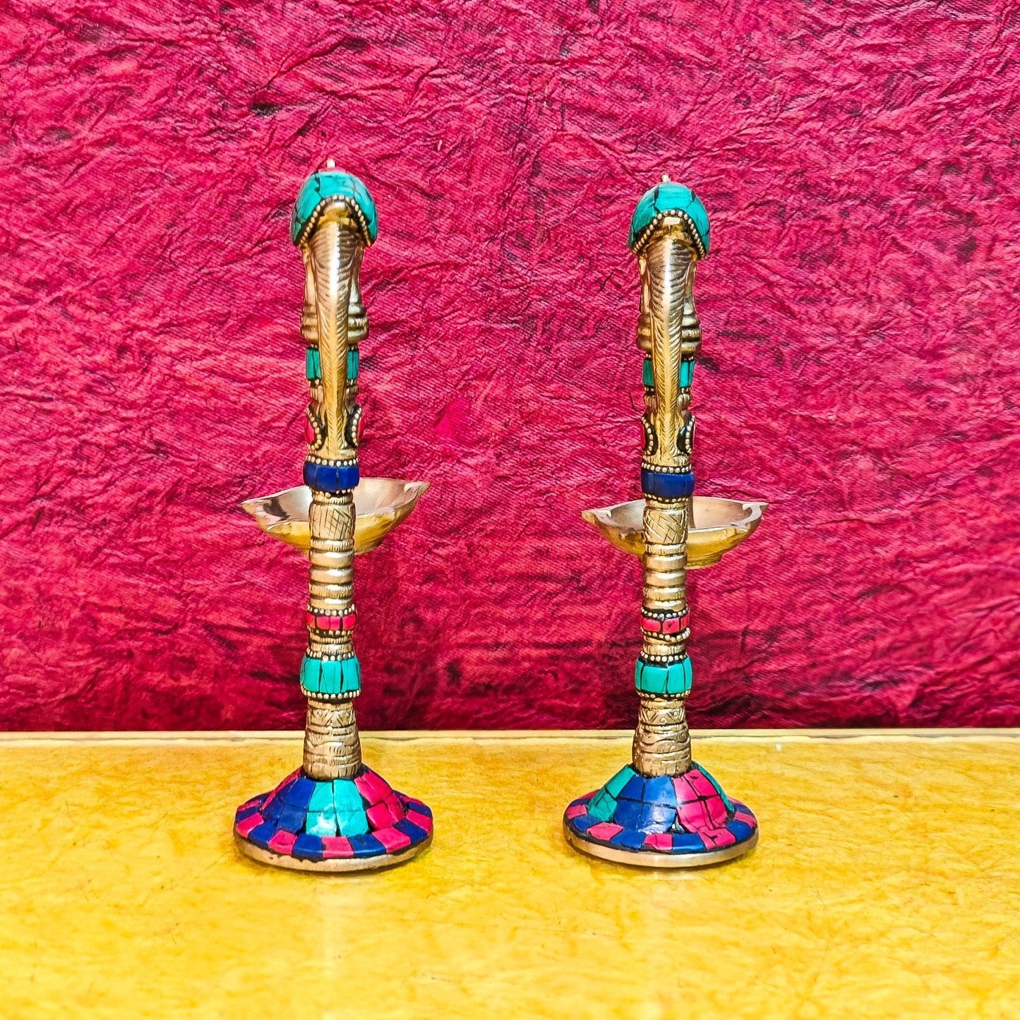 Brass Parrot lamps with stonework 7"