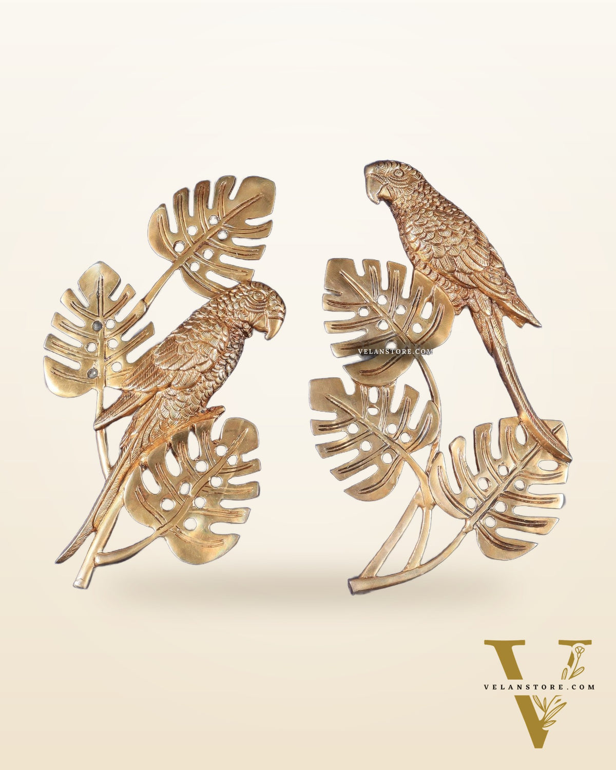Brass Parrots on a Tropical Tree Wall Hanging 15"