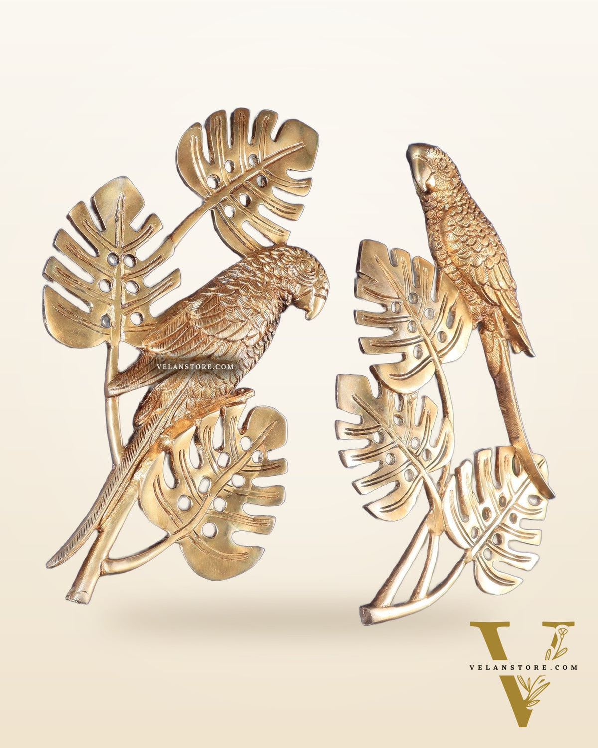 Brass Parrots on a Tropical Tree Wall Hanging 15"