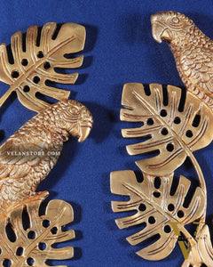 Brass Parrots on a Tropical Tree Wall Hanging 15"