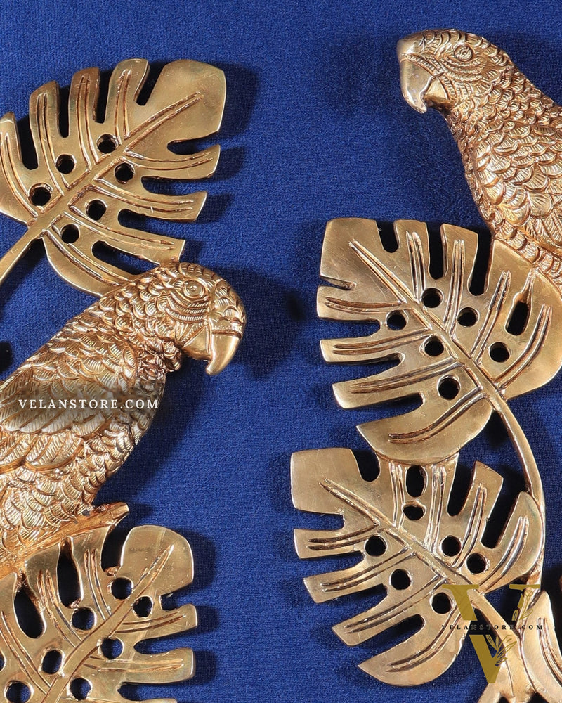 Brass Parrots on a Tropical Tree Wall Hanging 15"